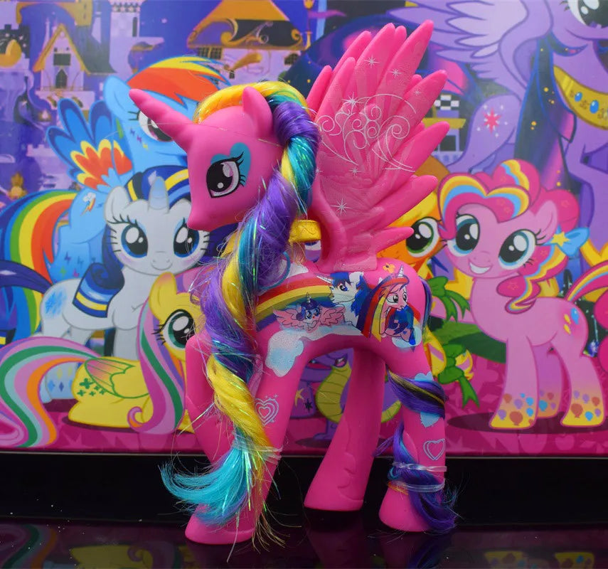 Rainbow Horse Model Doll Toy Rainbow Sprint Unicorn 14CM Unicorn Mini Horse Ornaments Cartoon Animal Princess For Girl Gift