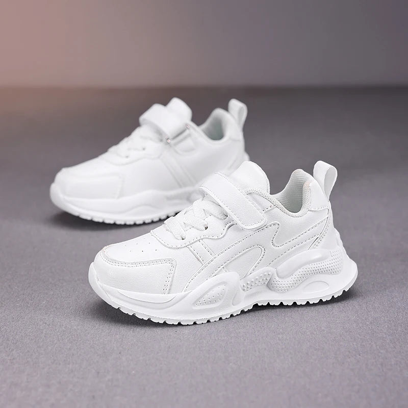 Children's school unisex white leather sneakers - non-slip,wear-resistant,youthful, versatile casual sports shoes