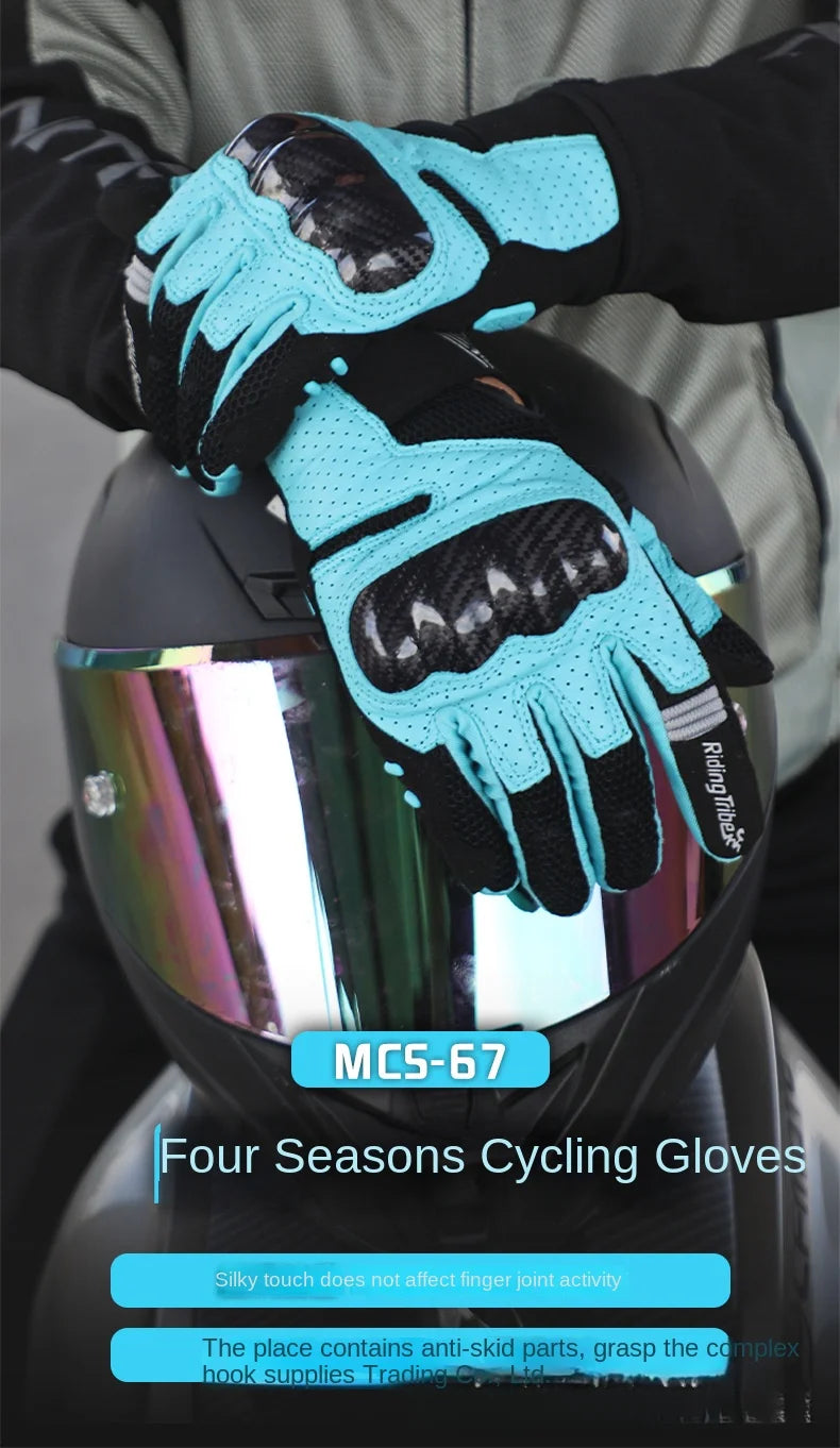 Lightweight Motorcycle Sports Gloves Men Women Real Leather Palm, Carbon Fiber Knuckle Guard & Breathable Mesh for Summer Riding