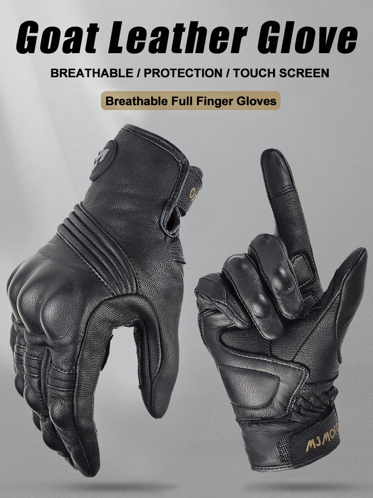 Men Retro Genuine Leather Motorcycle Gloves Summer Breathable Motorbike Motocross Gloves Moto Equipment Accessories Guantes