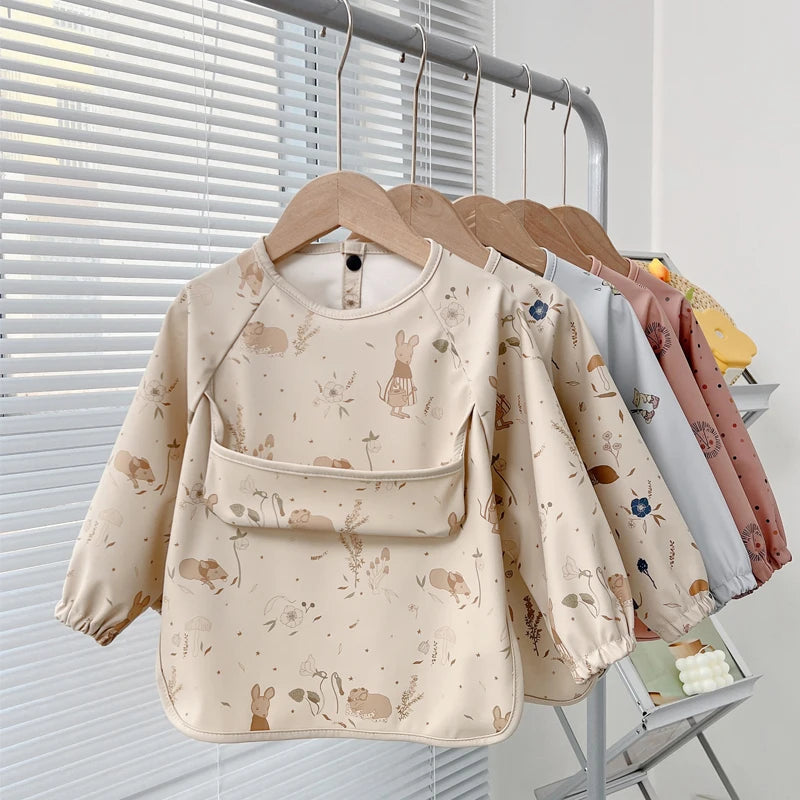 Cute Baby Bibs Toddler Baberos Bavoir Waterproof Long Sleeve Apron Cartoon Animals Children Feeding Smock Bib Baby Stuff 0-5Y
