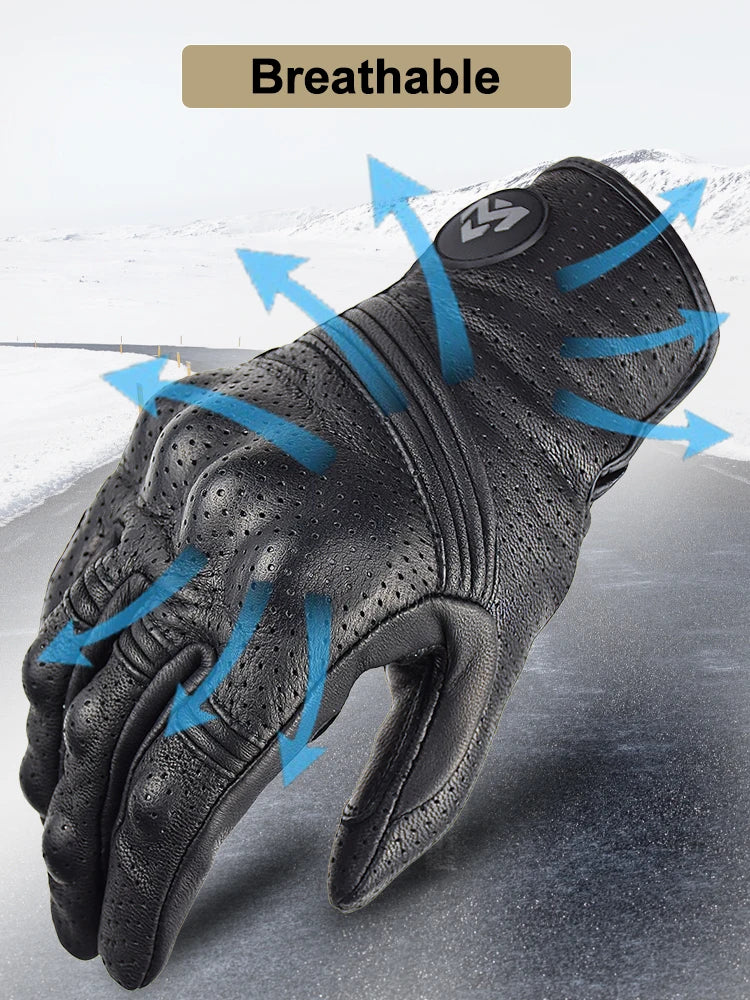 Men Retro Genuine Leather Motorcycle Gloves Summer Breathable Motorbike Motocross Gloves Moto Equipment Accessories Guantes