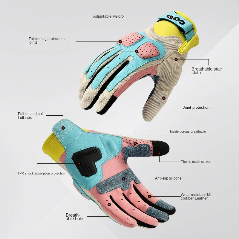 Summer Breathable Motorcycle Gloves Touch Screen Men Women MTB Bike Gloves Macaron Color Motorbike Riding Bicycle Gloves