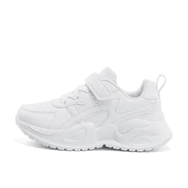 White Children's Leather Casual Shoes For Boy Girls Outdoor Running Sneakers Breathable Mesh Kids School Walking Sport Non Slip