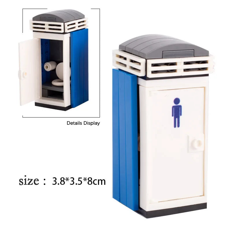 City Food Street View Vendor Hot dog Roadside Stand Building Blocks Ice Cream Newsstand Flower Shop Trash Can Toilet Bricks Toys