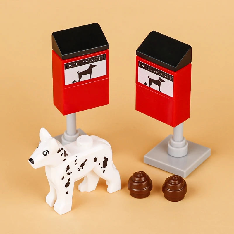 City Food Street View Vendor Hot dog Roadside Stand Building Blocks Ice Cream Newsstand Flower Shop Trash Can Toilet Bricks Toys
