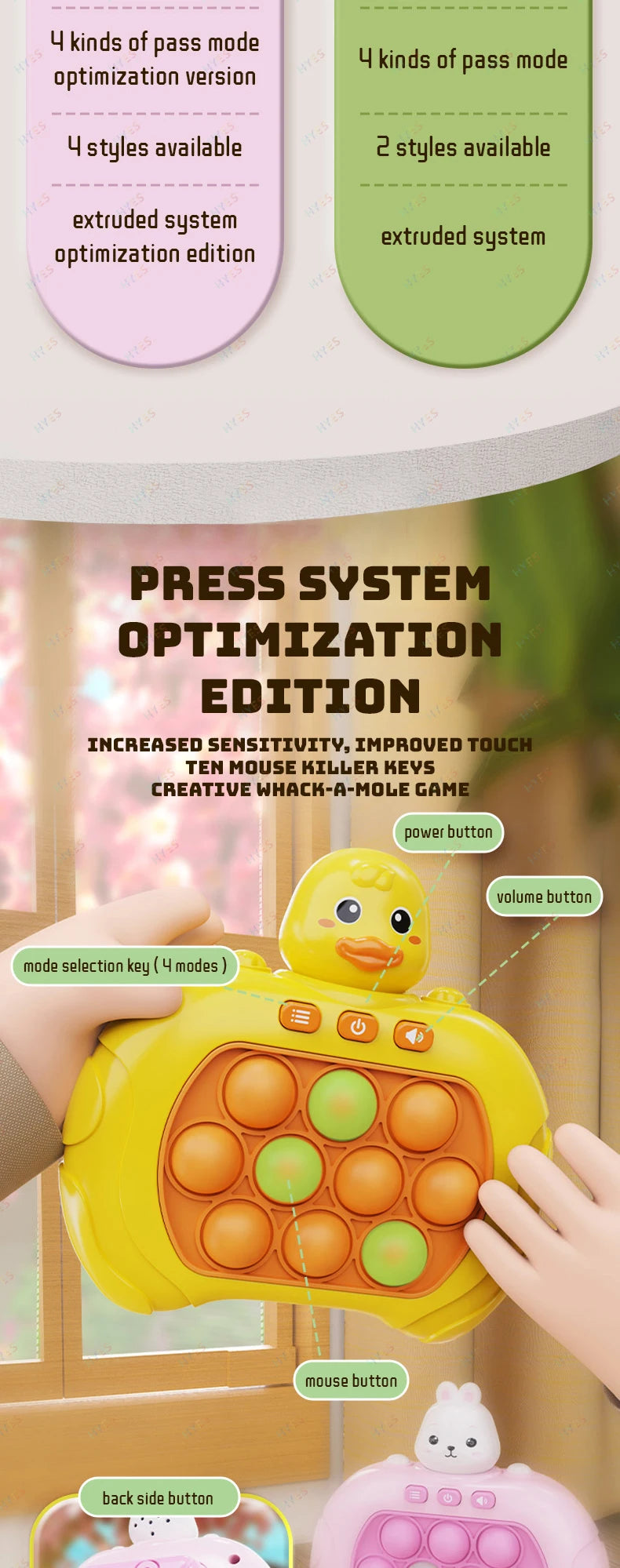 Electronic Quick Push Bubble Game Handle Toys Pop Up Light Fidget Fun Puzzle Anti-Stress Game Machine Toy Gifts For Kids Adults