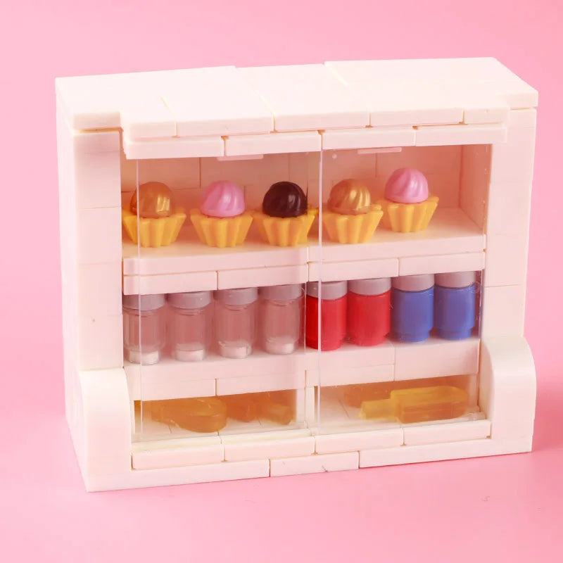 City Food Street View Vendor Hot dog Roadside Stand Building Blocks Ice Cream Newsstand Flower Shop Trash Can Toilet Bricks Toys