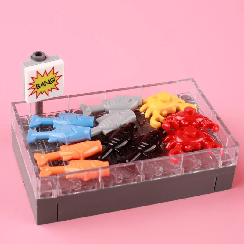 City Food Street View Vendor Hot dog Roadside Stand Building Blocks Ice Cream Newsstand Flower Shop Trash Can Toilet Bricks Toys