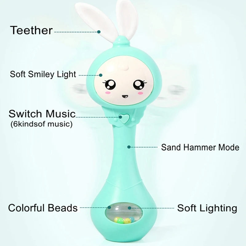 Music and Shine Rattle Toys Rabbit Intelligent Baby Rattles Smart Bunny Smarty Media Smart Shake Newborn Early Educational Toy