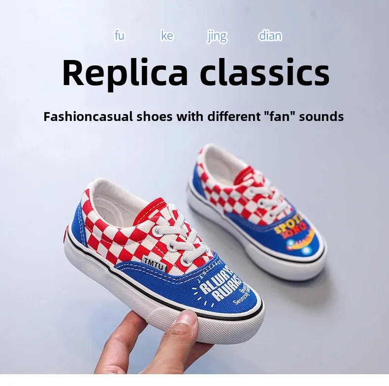 Children's Canva Shoes 2023 New Chessboard Pattern Baby Soft Sneakers High Aesthetic Value One-Step Walking Shoes Summer Casual