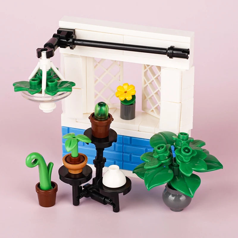 City Food Street View Vendor Hot dog Roadside Stand Building Blocks Ice Cream Newsstand Flower Shop Trash Can Toilet Bricks Toys