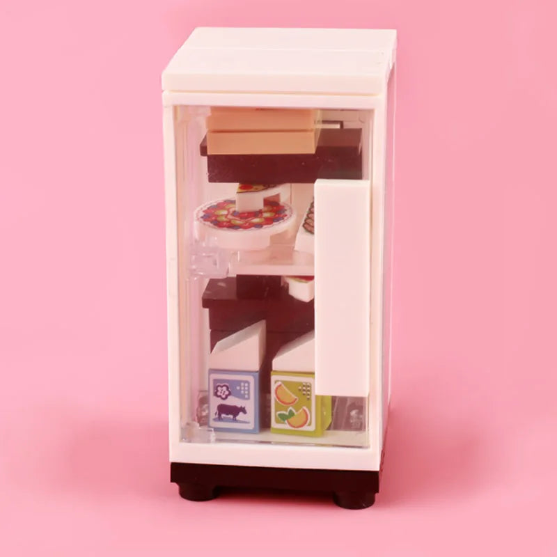 City Food Street View Vendor Hot dog Roadside Stand Building Blocks Ice Cream Newsstand Flower Shop Trash Can Toilet Bricks Toys