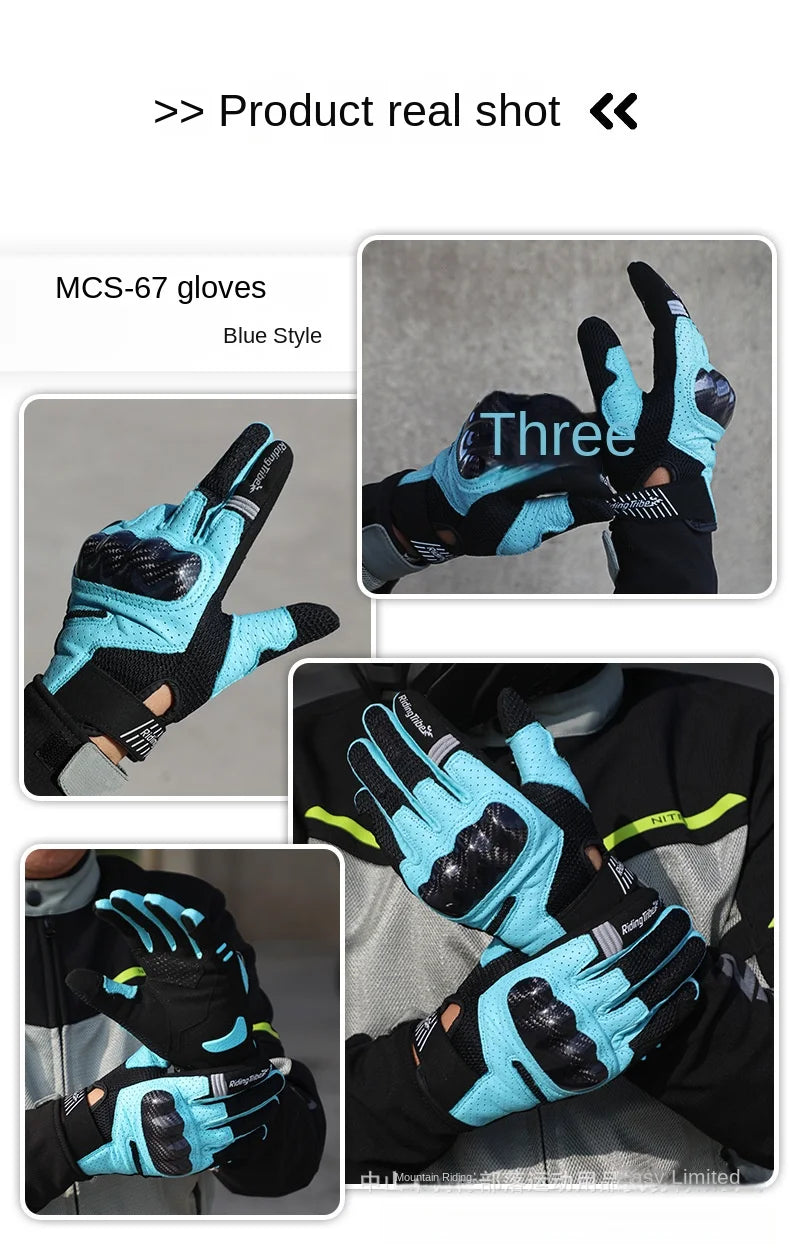 Lightweight Motorcycle Sports Gloves Men Women Real Leather Palm, Carbon Fiber Knuckle Guard & Breathable Mesh for Summer Riding