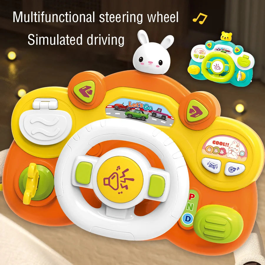 Children's Simulation Steering Wheel Multifunctional Cartoon Toy Simulation Car Driving Music Baby Puzzle Early Education Gift