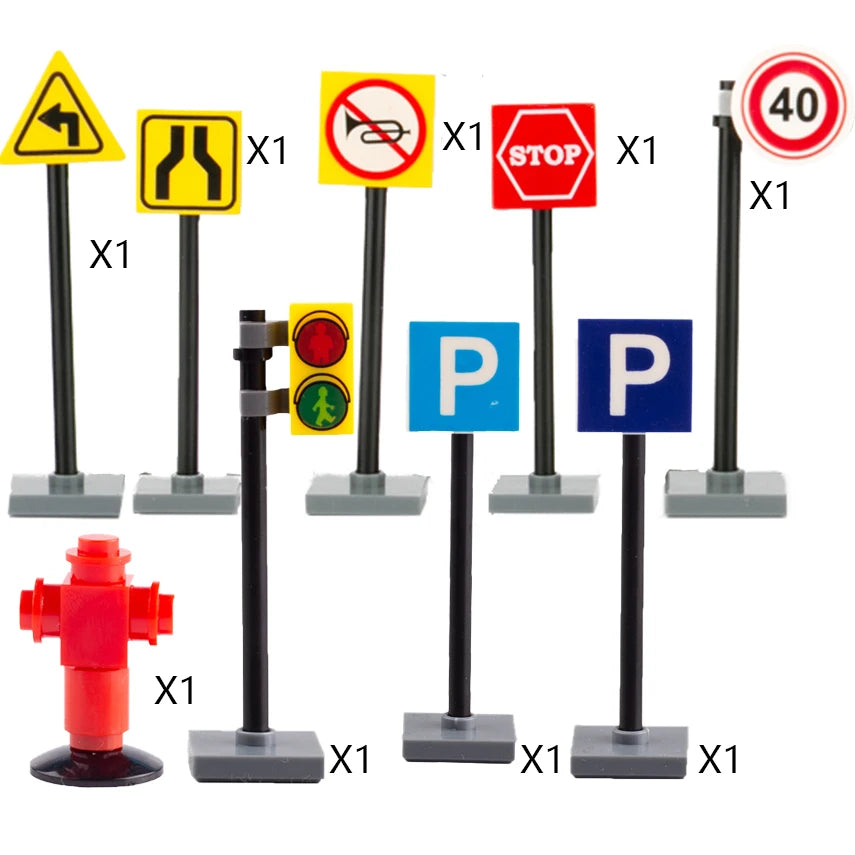 City Food Street View Vendor Hot dog Roadside Stand Building Blocks Ice Cream Newsstand Flower Shop Trash Can Toilet Bricks Toys