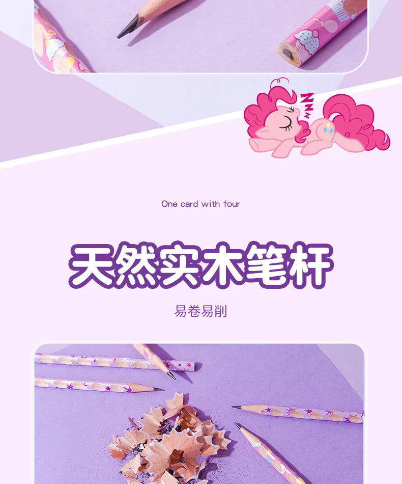 12pcs/box My Little Pony 2B Hole Pencil Kawaii Children Twilight Sparkle Applejack Pinkie Pie Student Wooden Pencil Stationery