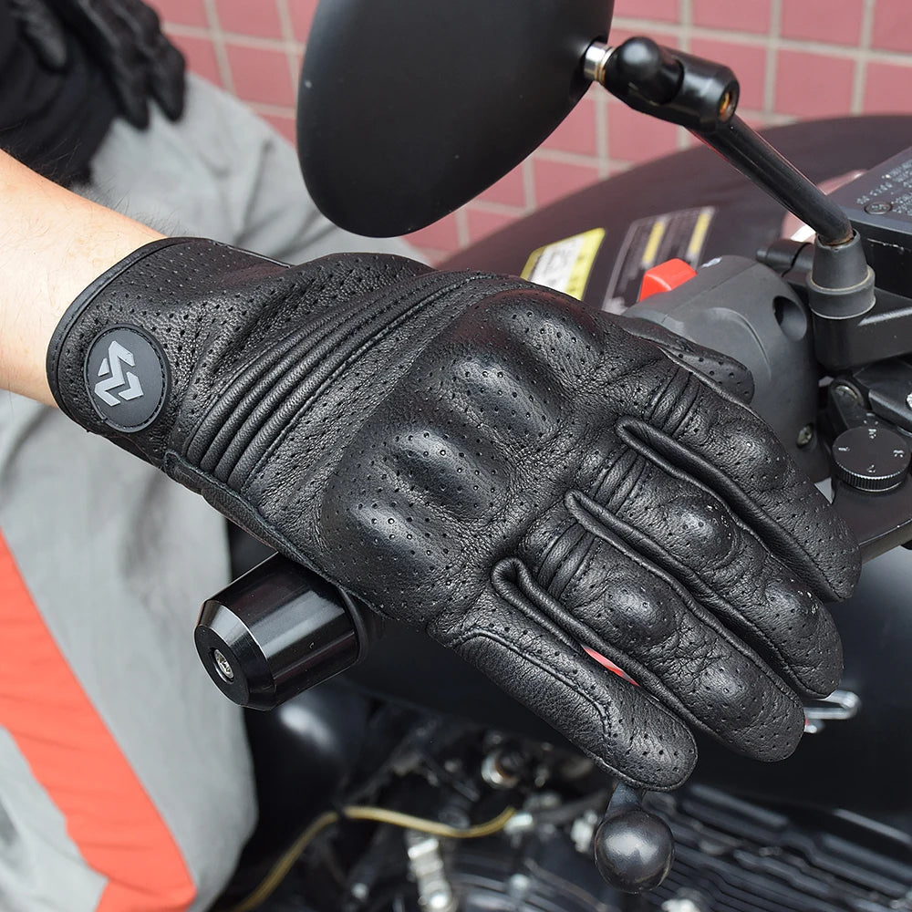 Men Retro Genuine Leather Motorcycle Gloves Summer Breathable Motorbike Motocross Gloves Moto Equipment Accessories Guantes