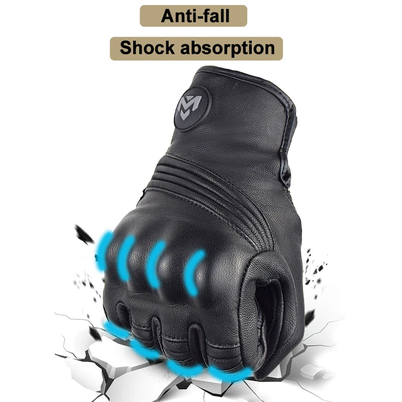 Men Retro Genuine Leather Motorcycle Gloves Summer Breathable Motorbike Motocross Gloves Moto Equipment Accessories Guantes