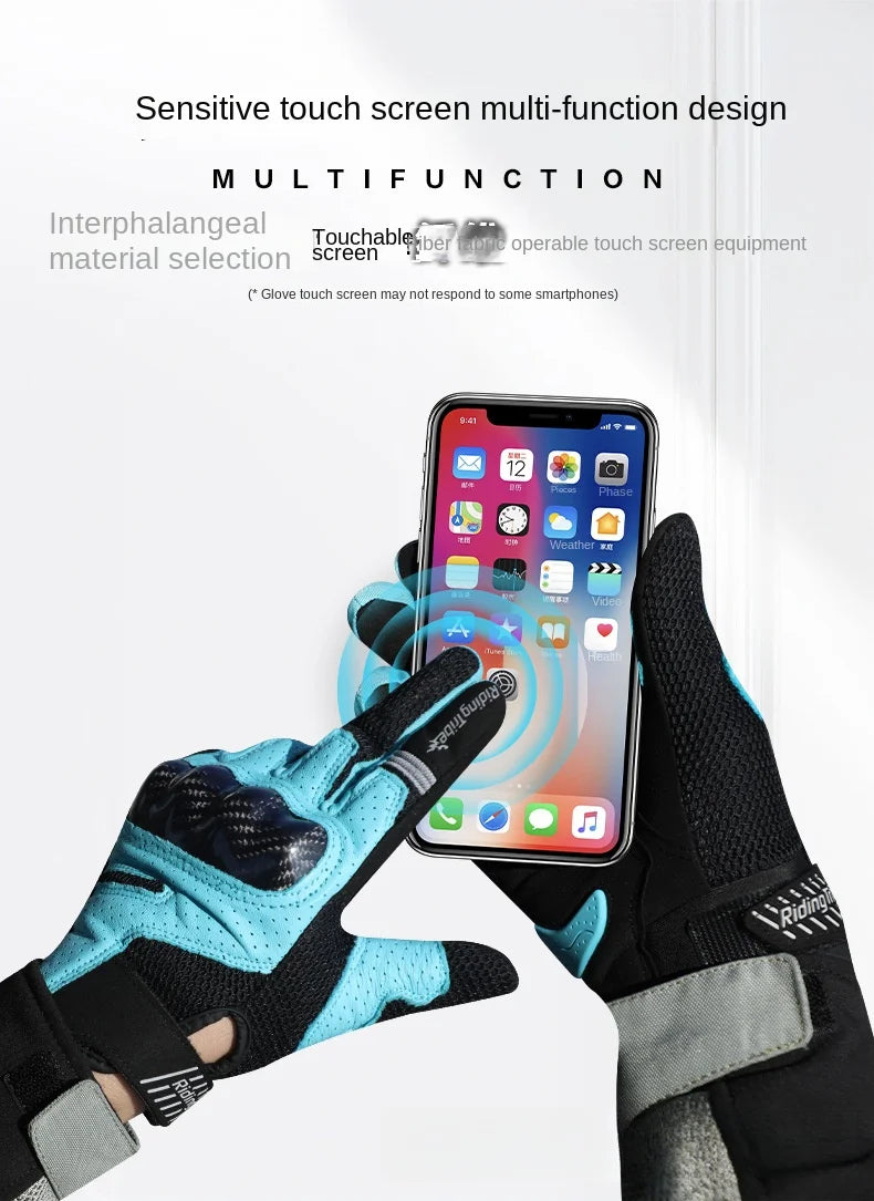 Lightweight Motorcycle Sports Gloves Men Women Real Leather Palm, Carbon Fiber Knuckle Guard & Breathable Mesh for Summer Riding
