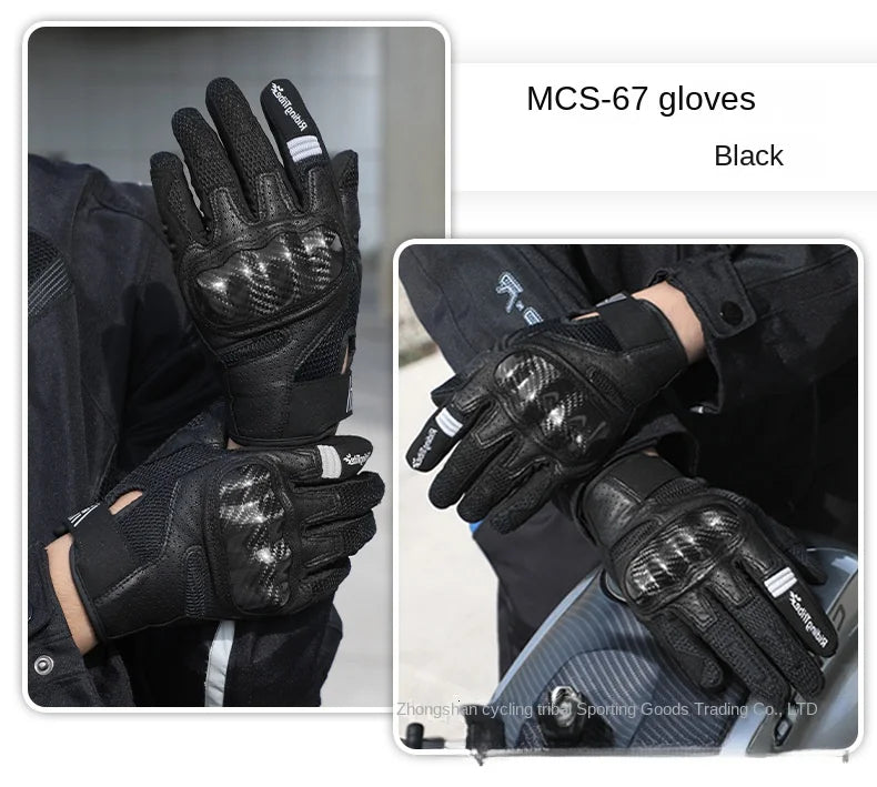 Lightweight Motorcycle Sports Gloves Men Women Real Leather Palm, Carbon Fiber Knuckle Guard & Breathable Mesh for Summer Riding
