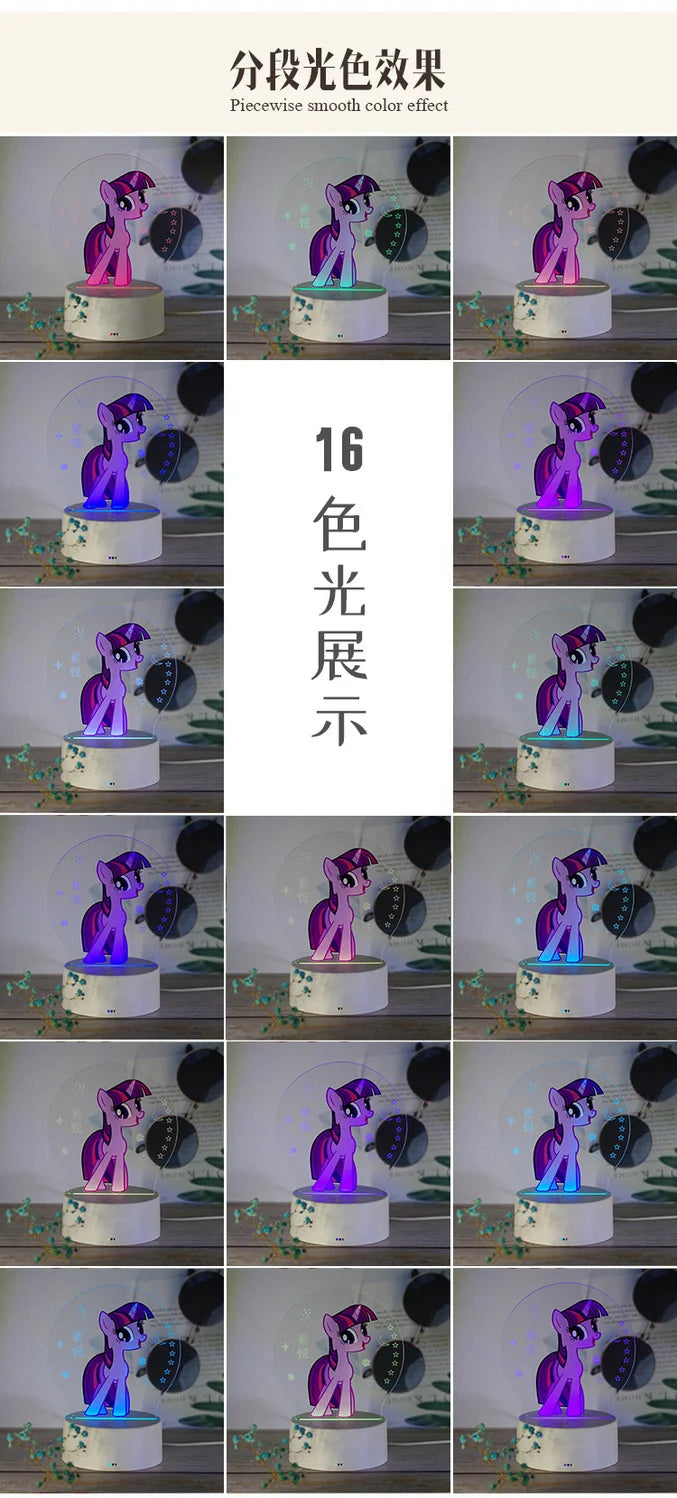 Hasbro My Little Pony Cartoon Pinkie Pie Twilight Sparkle Rainbow Dash Cartoon Anime Night Light Cute Children's Table Lamp Gift