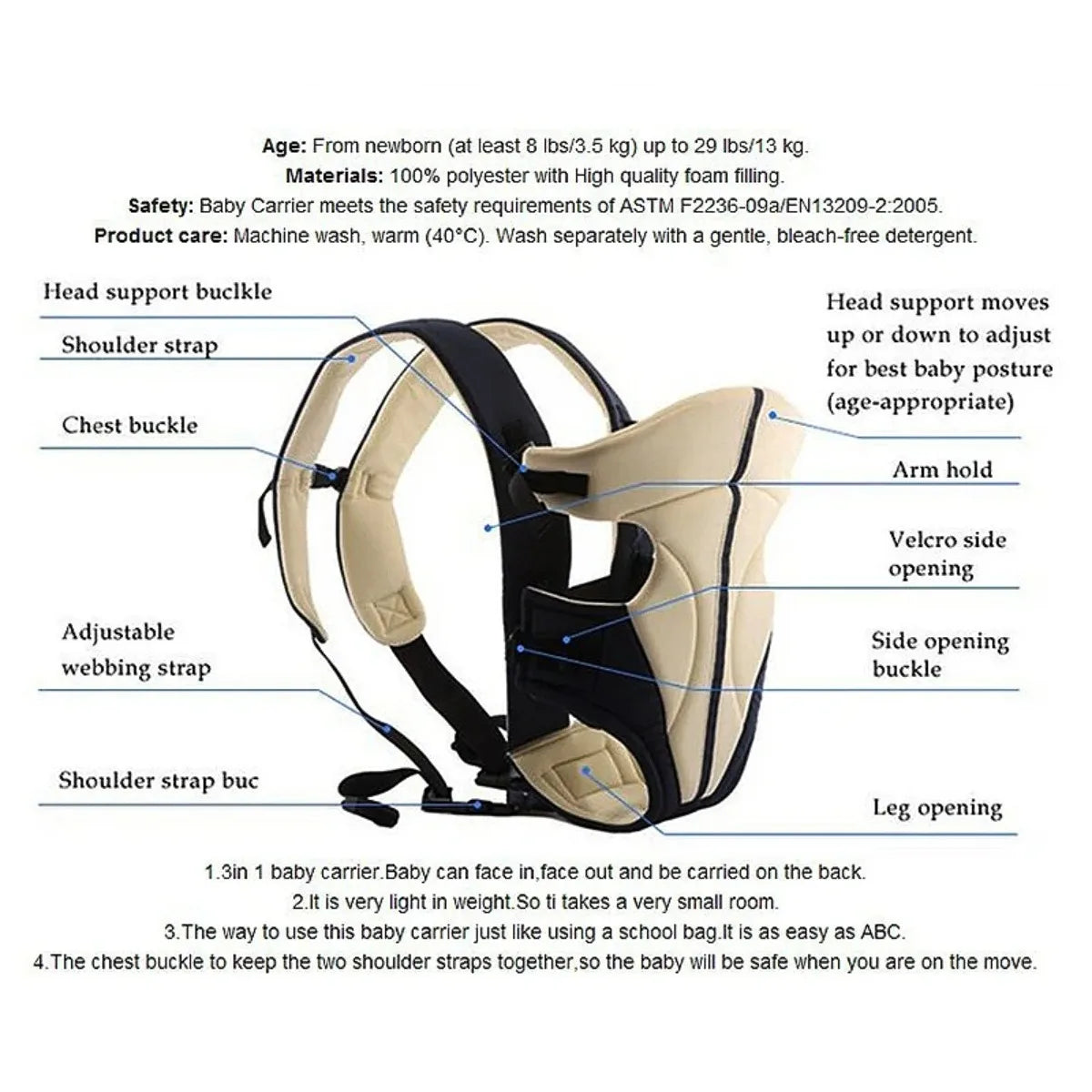 Wrap Front Carry 3 in 1 Kangaroo Pouch Sling Hipseat Infant Carriers