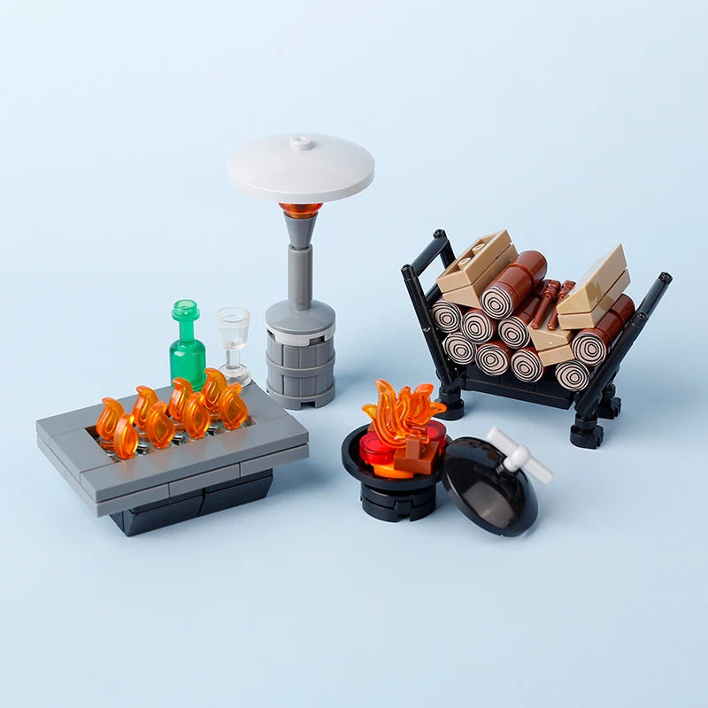 City Food Street View Vendor Hot dog Roadside Stand Building Blocks Ice Cream Newsstand Flower Shop Trash Can Toilet Bricks Toys