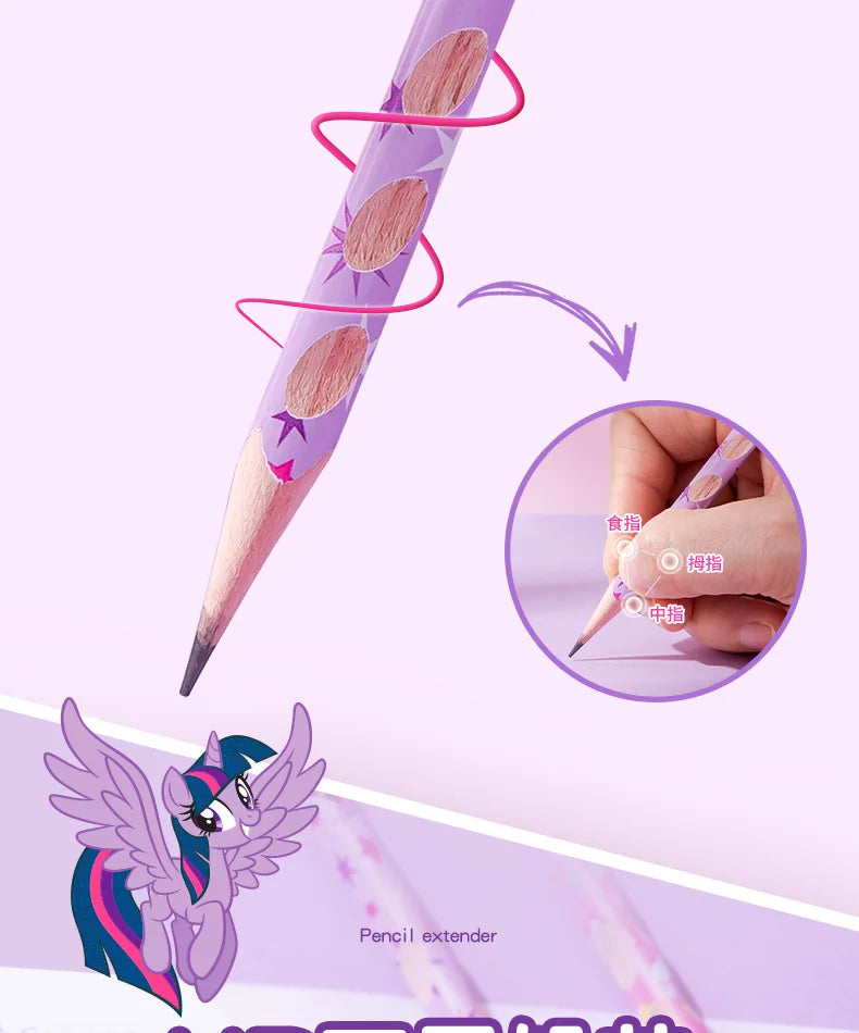 12pcs/box My Little Pony 2B Hole Pencil Kawaii Children Twilight Sparkle Applejack Pinkie Pie Student Wooden Pencil Stationery
