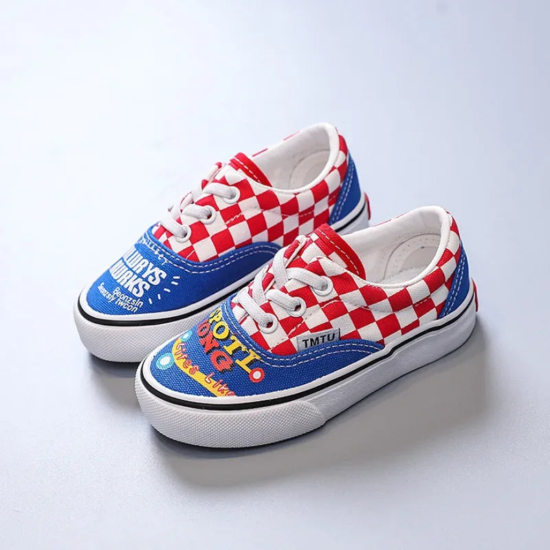 Children's Canva Shoes 2023 New Chessboard Pattern Baby Soft Sneakers High Aesthetic Value One-Step Walking Shoes Summer Casual