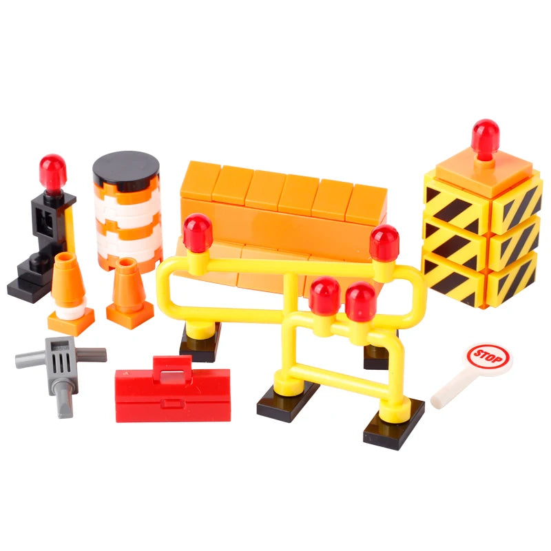 MOC City Steet View Pizza Cart Coffee Shop Newsstand Building Blocks Kit Toilet Park Flower Bed Pizzeria Trash Can Bricks Toys