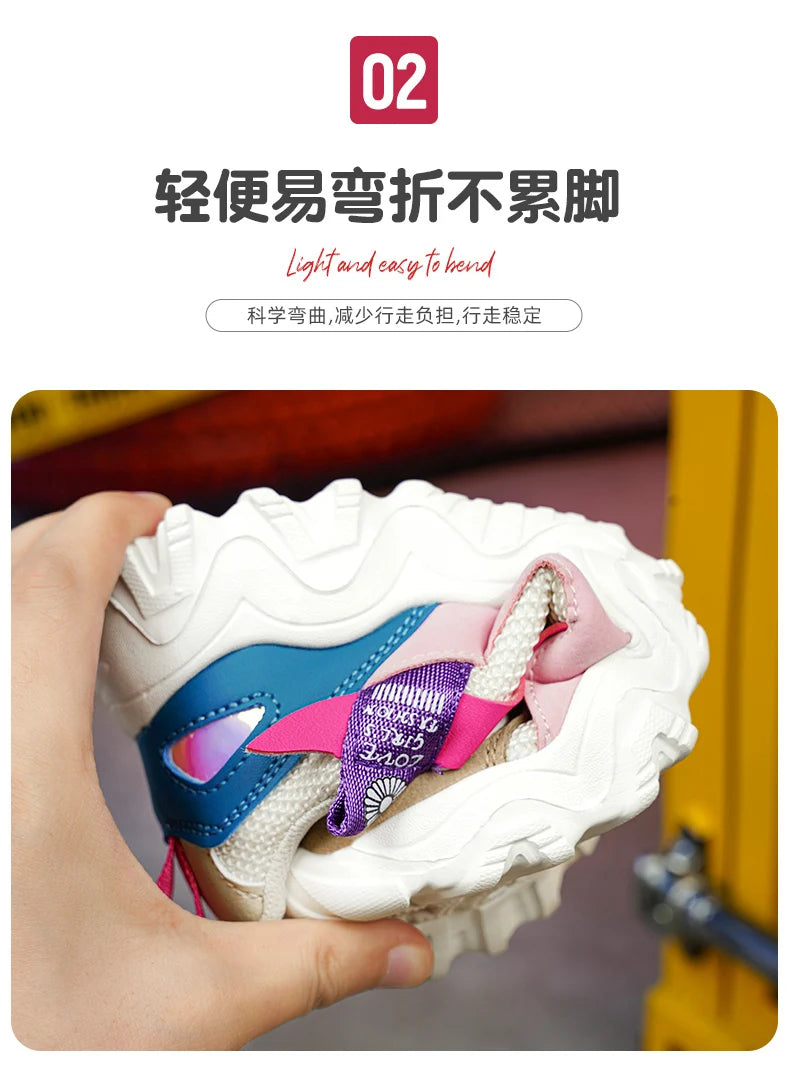 Fashion Children Shoes Girls Sneaker Black Pink PU Leather Platform Casual Sneaker School Tennis Sports Shoes for Girls