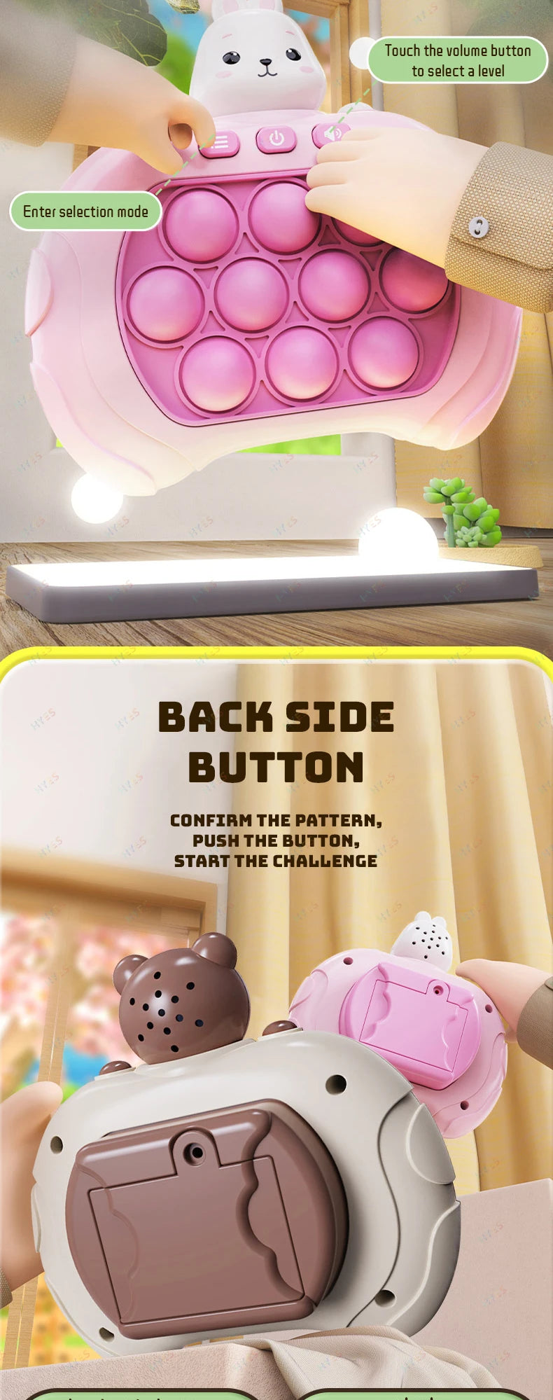 Electronic Quick Push Bubble Game Handle Toys Pop Up Light Fidget Fun Puzzle Anti-Stress Game Machine Toy Gifts For Kids Adults