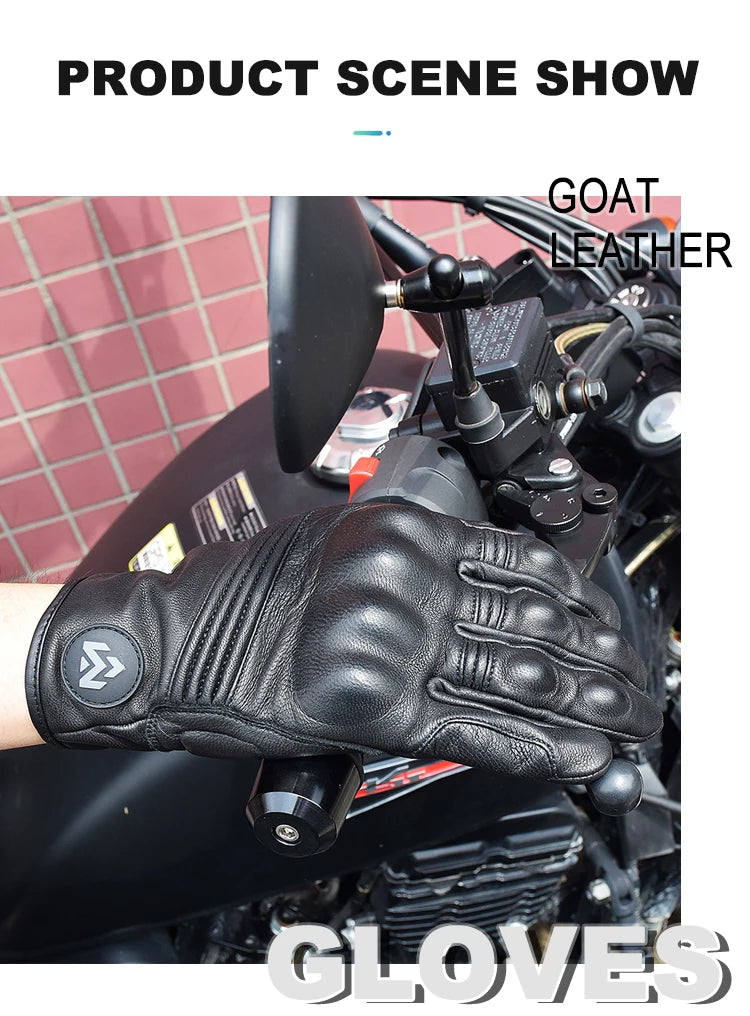 Men Retro Genuine Leather Motorcycle Gloves Summer Breathable Motorbike Motocross Gloves Moto Equipment Accessories Guantes