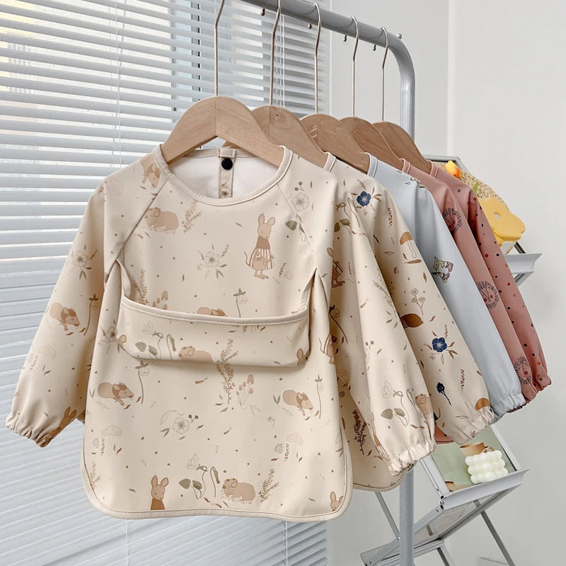 Cute Baby Bibs Toddler Baberos Bavoir Waterproof Long Sleeve Apron Cartoon Animals Children Feeding Smock Bib Baby Stuff 0-5Y