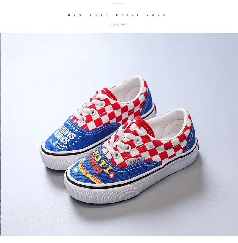 Children's Canva Shoes 2023 New Chessboard Pattern Baby Soft Sneakers High Aesthetic Value One-Step Walking Shoes Summer Casual