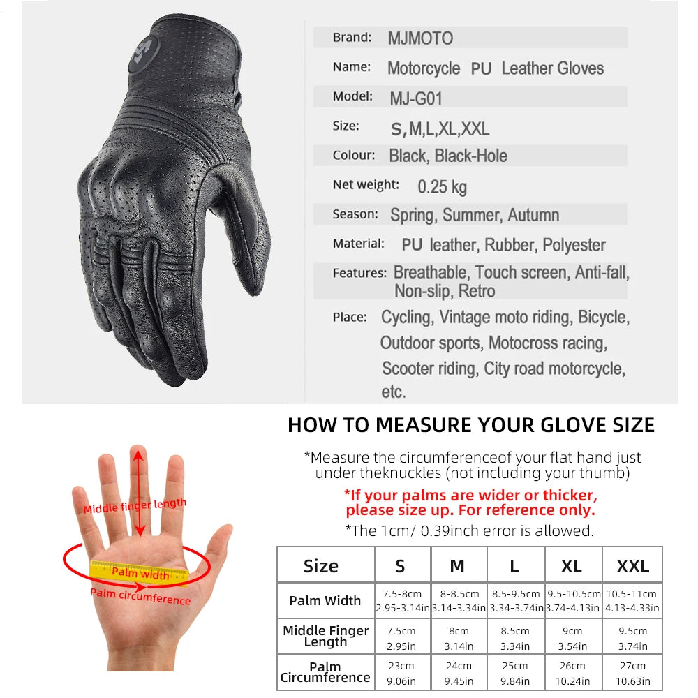 Men Retro Genuine Leather Motorcycle Gloves Summer Breathable Motorbike Motocross Gloves Moto Equipment Accessories Guantes