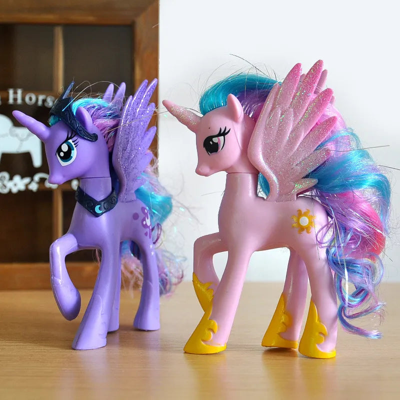 Rainbow Horse Model Doll Toy Rainbow Sprint Unicorn 14CM Unicorn Mini Horse Ornaments Cartoon Animal Princess For Girl Gift