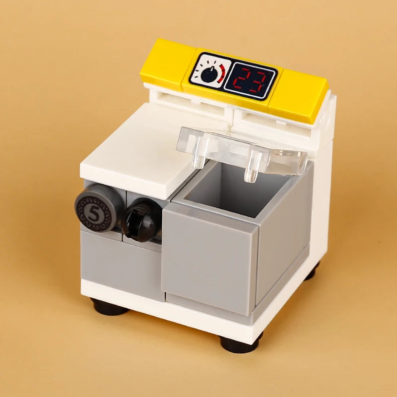 City Food Street View Vendor Hot dog Roadside Stand Building Blocks Ice Cream Newsstand Flower Shop Trash Can Toilet Bricks Toys