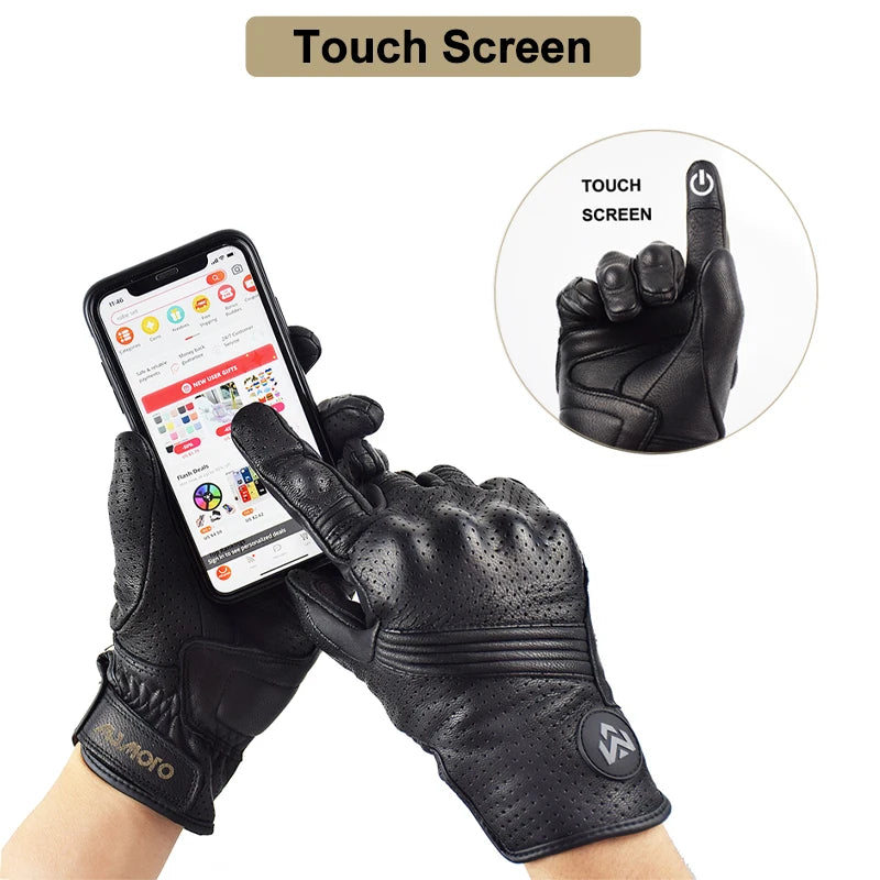 Men Retro Genuine Leather Motorcycle Gloves Summer Breathable Motorbike Motocross Gloves Moto Equipment Accessories Guantes