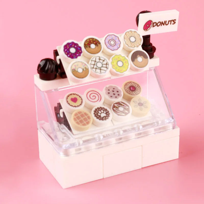 City Food Street View Vendor Hot dog Roadside Stand Building Blocks Ice Cream Newsstand Flower Shop Trash Can Toilet Bricks Toys