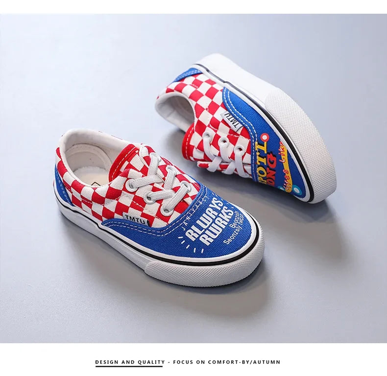 Children's Canva Shoes 2023 New Chessboard Pattern Baby Soft Sneakers High Aesthetic Value One-Step Walking Shoes Summer Casual