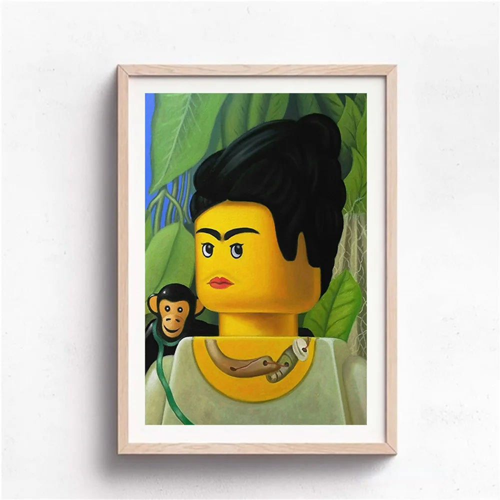 Abstract Funny Mona Lisa Legos Poster And Prints Cartoon Famous Painting Canvas Wall Art For Living Kids Room Home Decoration