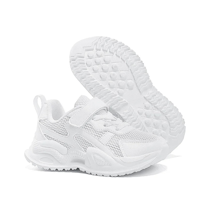White Children's Leather Casual Shoes For Boy Girls Outdoor Running Sneakers Breathable Mesh Kids School Walking Sport Non Slip