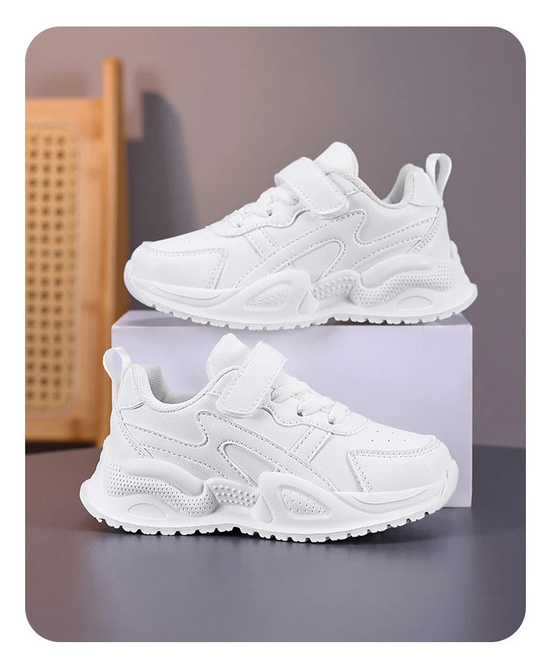 Children's school unisex white leather sneakers - non-slip,wear-resistant,youthful, versatile casual sports shoes