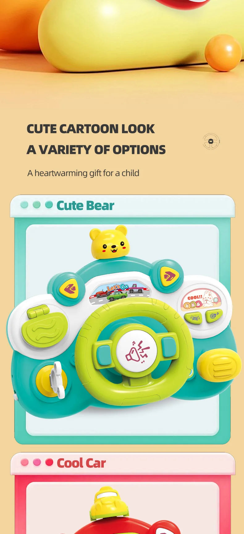 Children's Simulation Steering Wheel Multifunctional Cartoon Toy Simulation Car Driving Music Baby Puzzle Early Education Gift