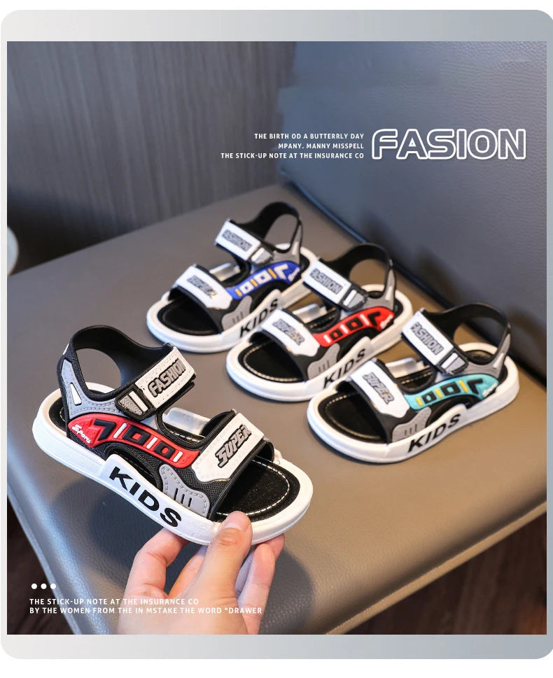 2025 New Arrival Kids' Sandals - Korean Style Super Cute Cartoon Soft-Sole Outdoor Anti-Slip Sandals with Velcro for Boys