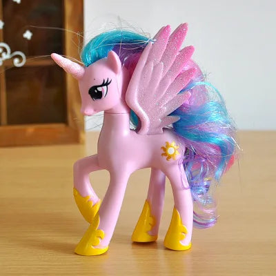 Rainbow Horse Model Doll Toy Rainbow Sprint Unicorn 14CM Unicorn Mini Horse Ornaments Cartoon Animal Princess For Girl Gift