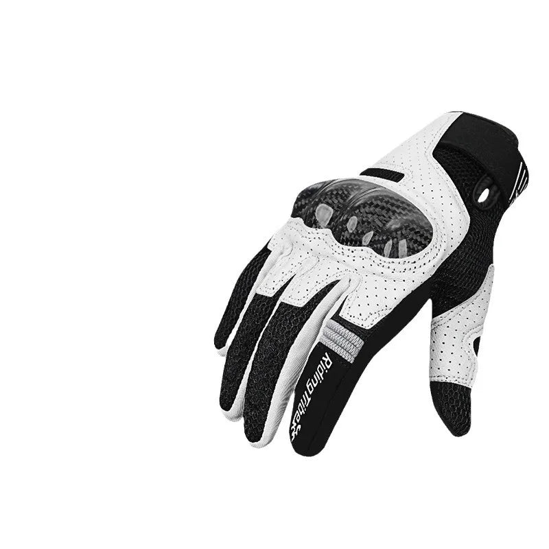 Lightweight Motorcycle Sports Gloves Men Women Real Leather Palm, Carbon Fiber Knuckle Guard & Breathable Mesh for Summer Riding