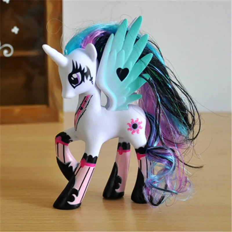 Rainbow Horse Model Doll Toy Rainbow Sprint Unicorn 14CM Unicorn Mini Horse Ornaments Cartoon Animal Princess For Girl Gift